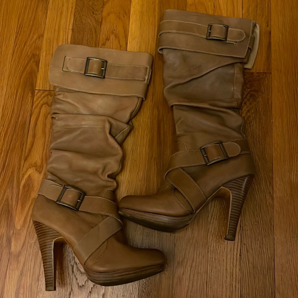 Brown high heel knee boots